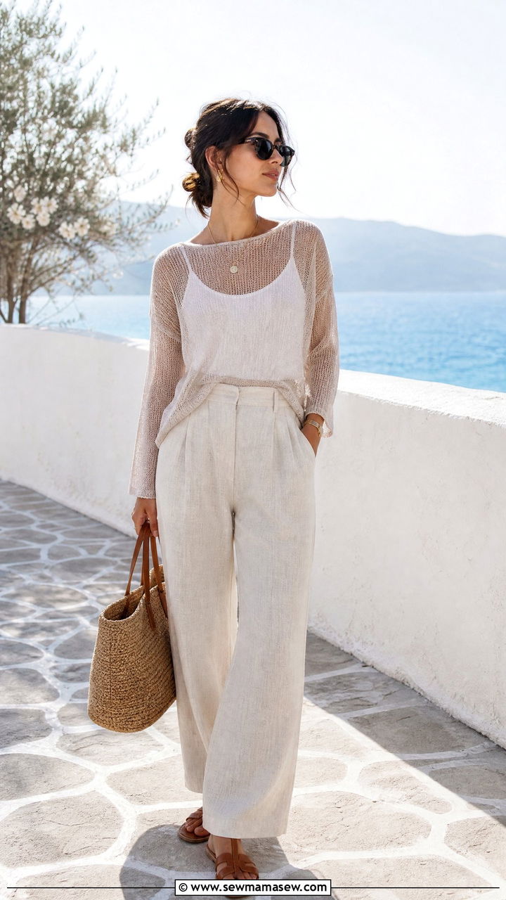 Mesh Top Outfit With Linen Pants - 20 mesh top outfit ideas