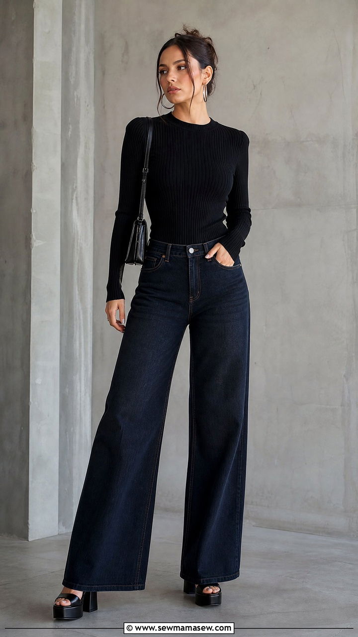 Mesh Tube Top With Wide Leg Jeans - 20 going out tube top outfit ideas