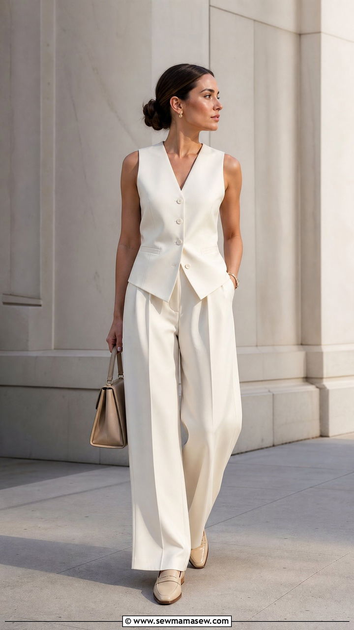Minimalist Vest Top And Wide Leg Pants Outfit - 20 minimalist top outfit ideas