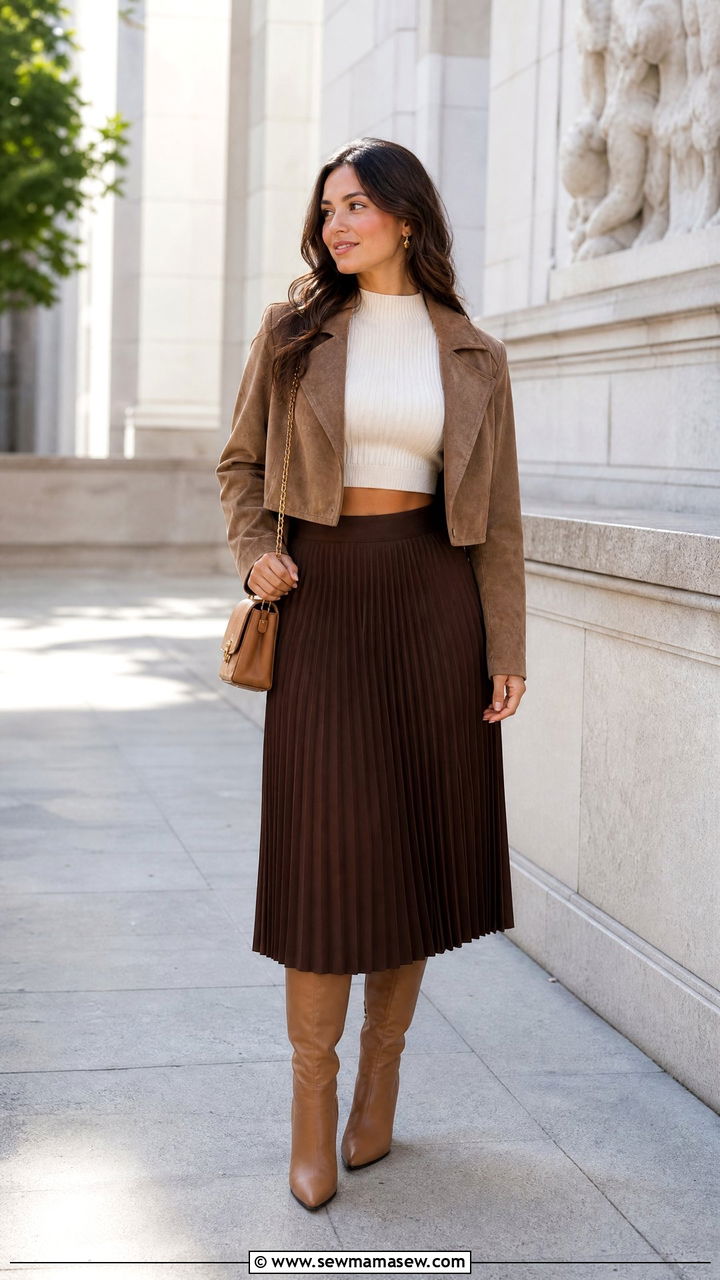 Mock Neck Crop Top With Midi Skirt And Boots - 20 fall crop top outfits