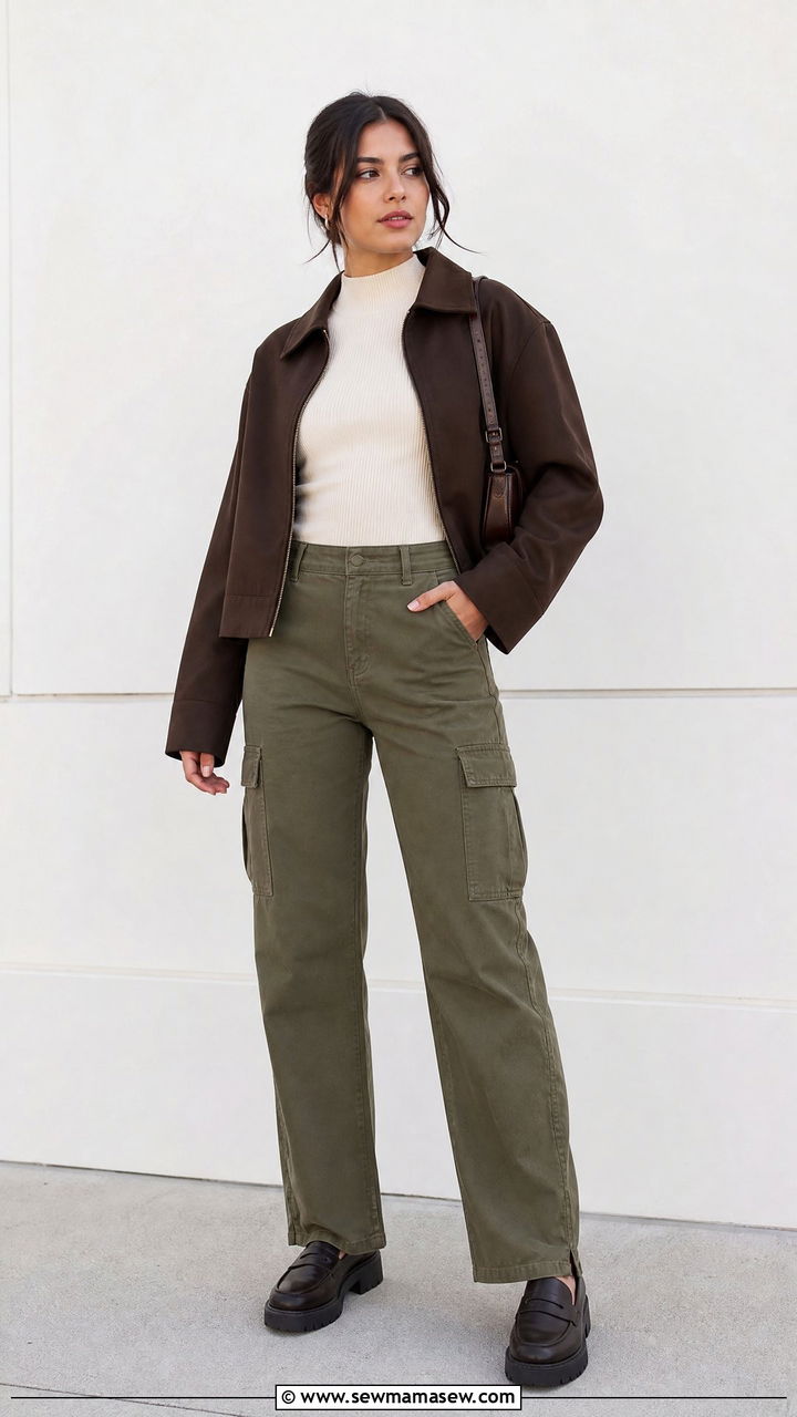 Mock Neck Sweater With Cargo Pants - 20 mock neck sweater outfit ideas