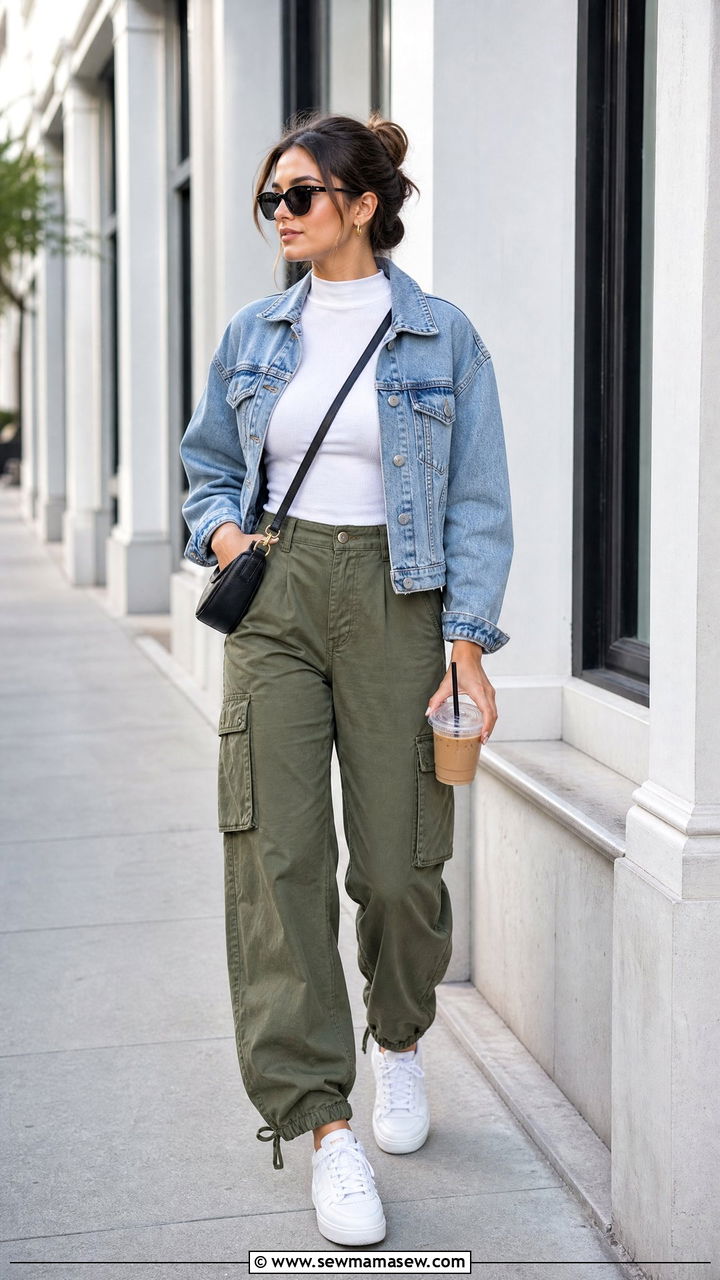 Mock Neck Top With Cargo Pants - 20 mock neck top outfit ideas