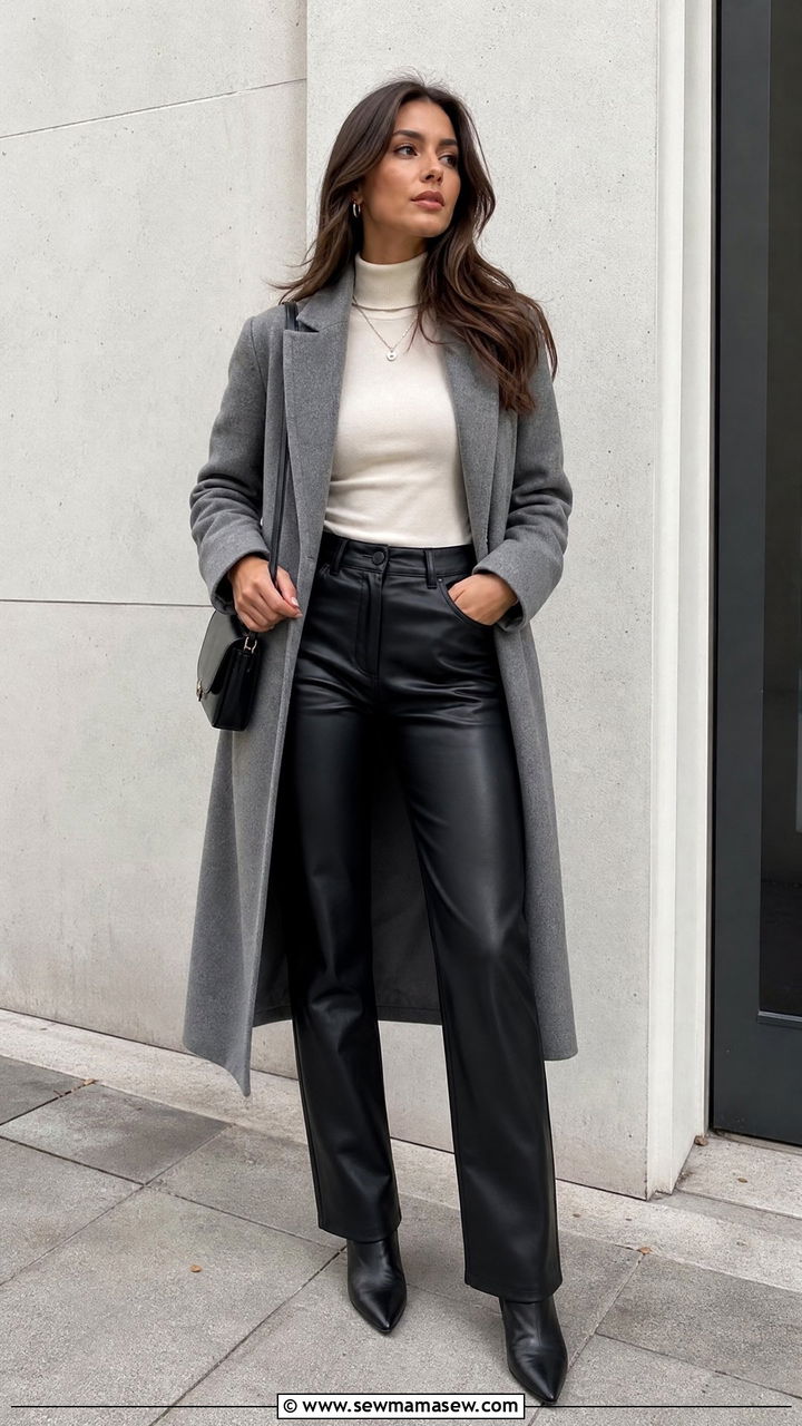 Mock Neck Top With Leather Pants - 20 fall top outfit ideas