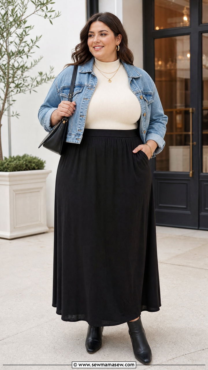 Mock Neck Top With Maxi Skirt - 20 plus size mock neck top outfit ideas