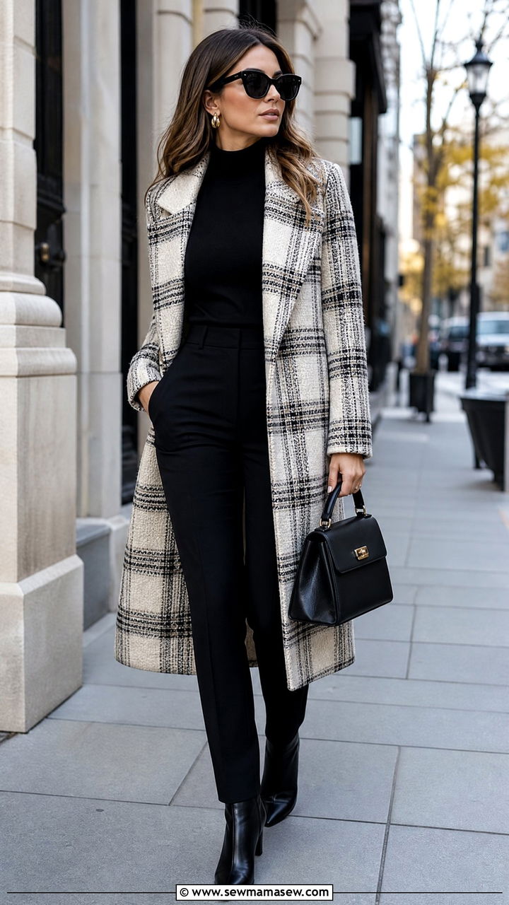 Mock Neck Top With Statement Coat - 20 mock neck top outfit ideas