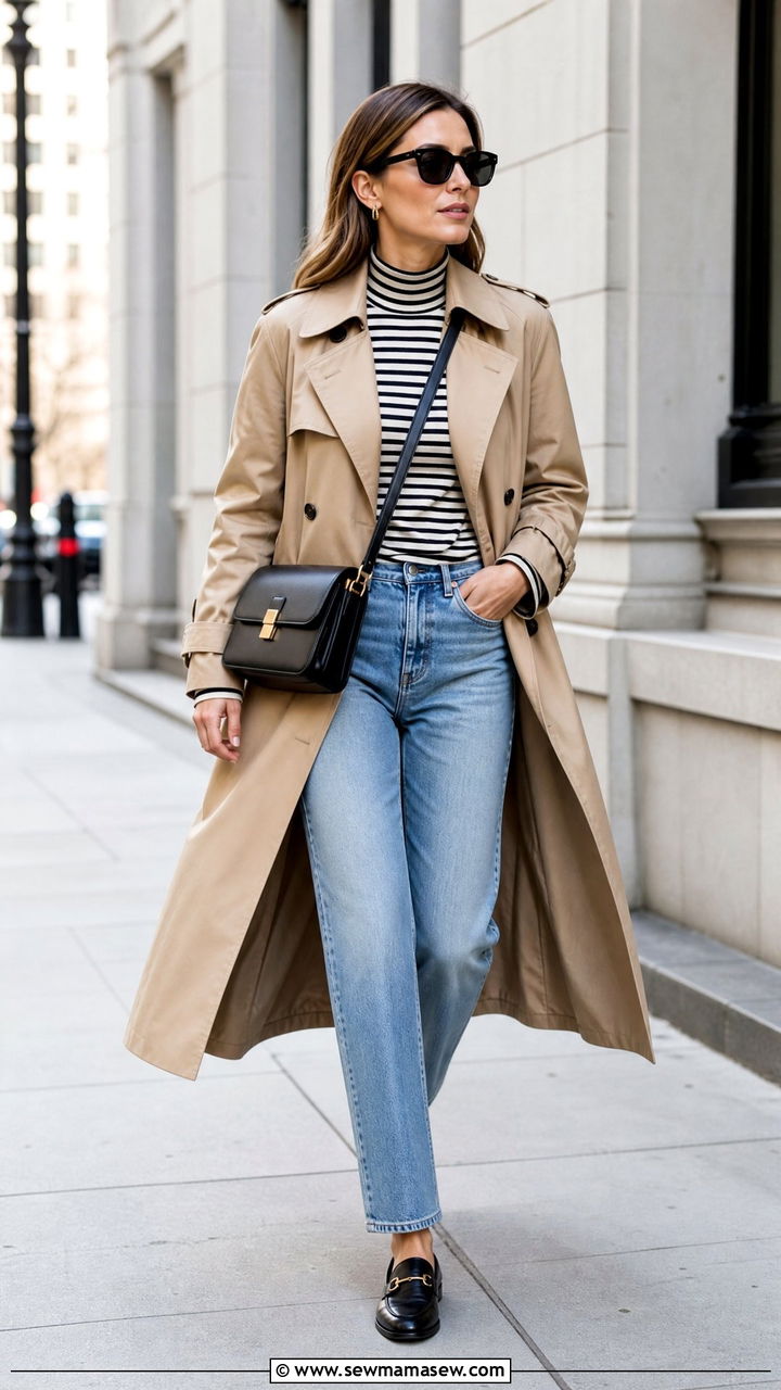 Mock Neck Top With Trench Coat - 20 mock neck top outfit ideas