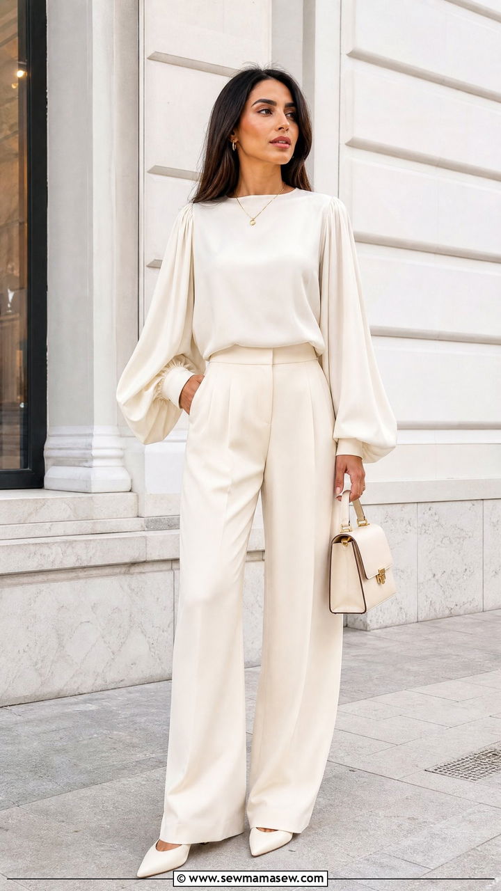 Monochrome Bishop Sleeve Top Outfit - 20 bishop sleeve top outfit ideas