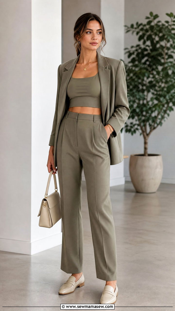 Monochrome Crop Top With Matching Work Pants - 20 summer crop top outfit ideas for work