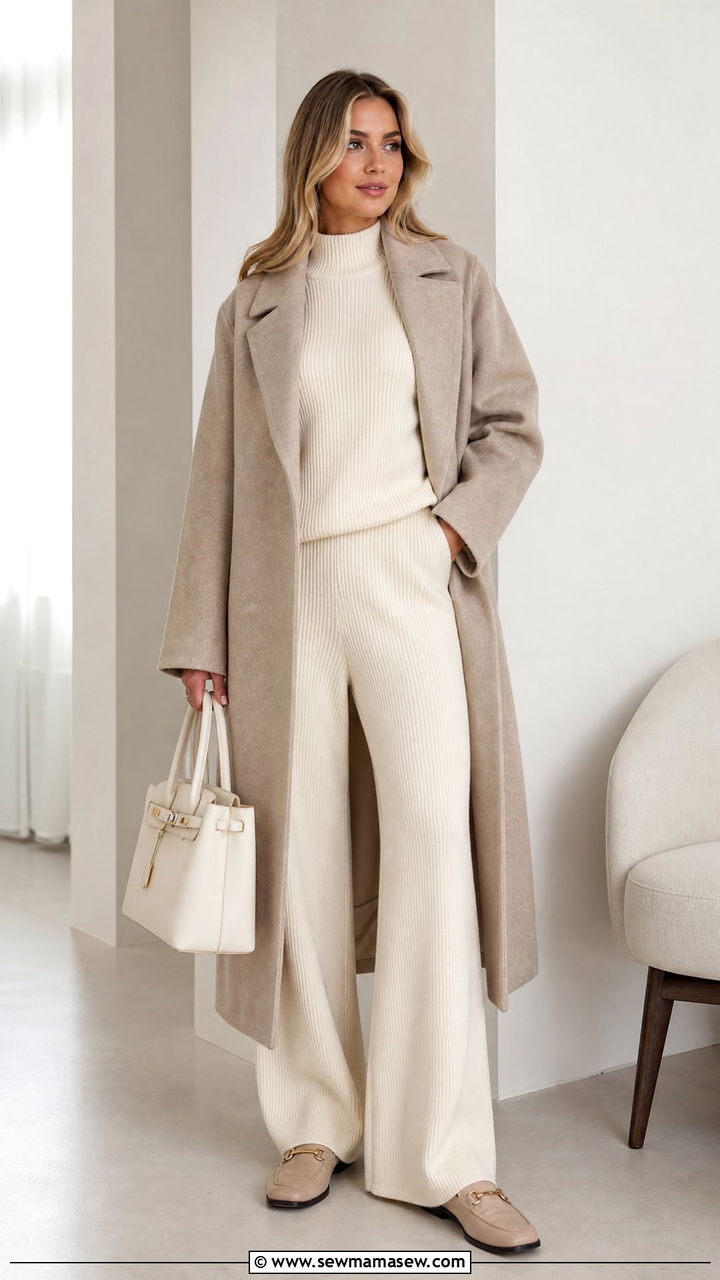 Monochrome Sweater With Matching Pants - 20 cozy sweater outfit ideas