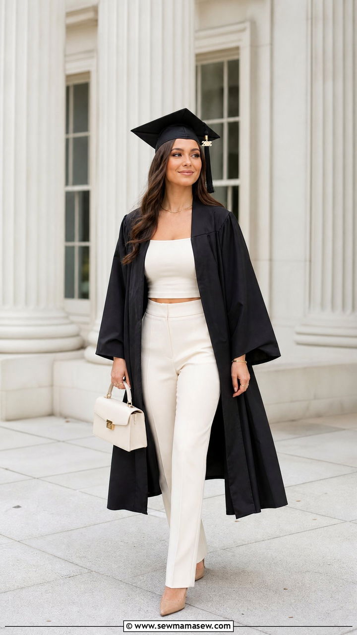 Neutral Crop Top And Monochrome Graduation Outfit - 20 crop top outfit ideas for graduation