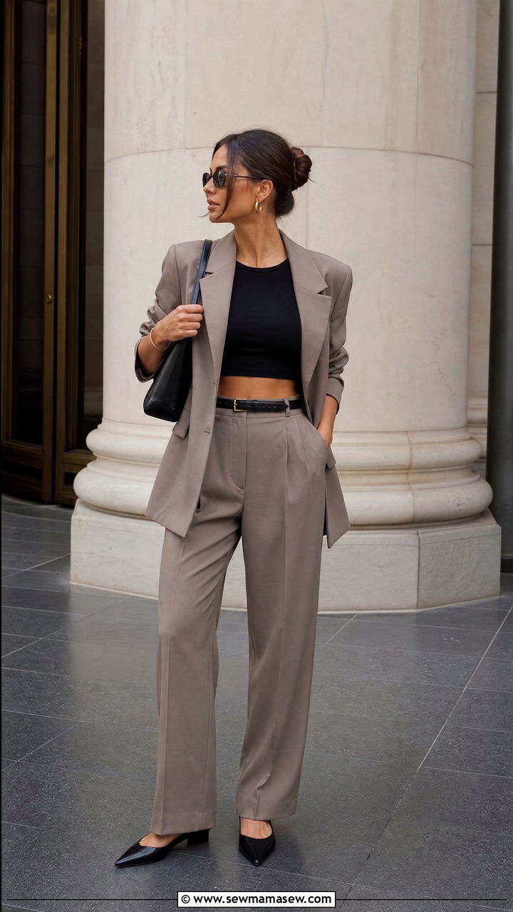 Old Money Crop Top With Blazer And Trousers - 20 old money crop top outfit ideas