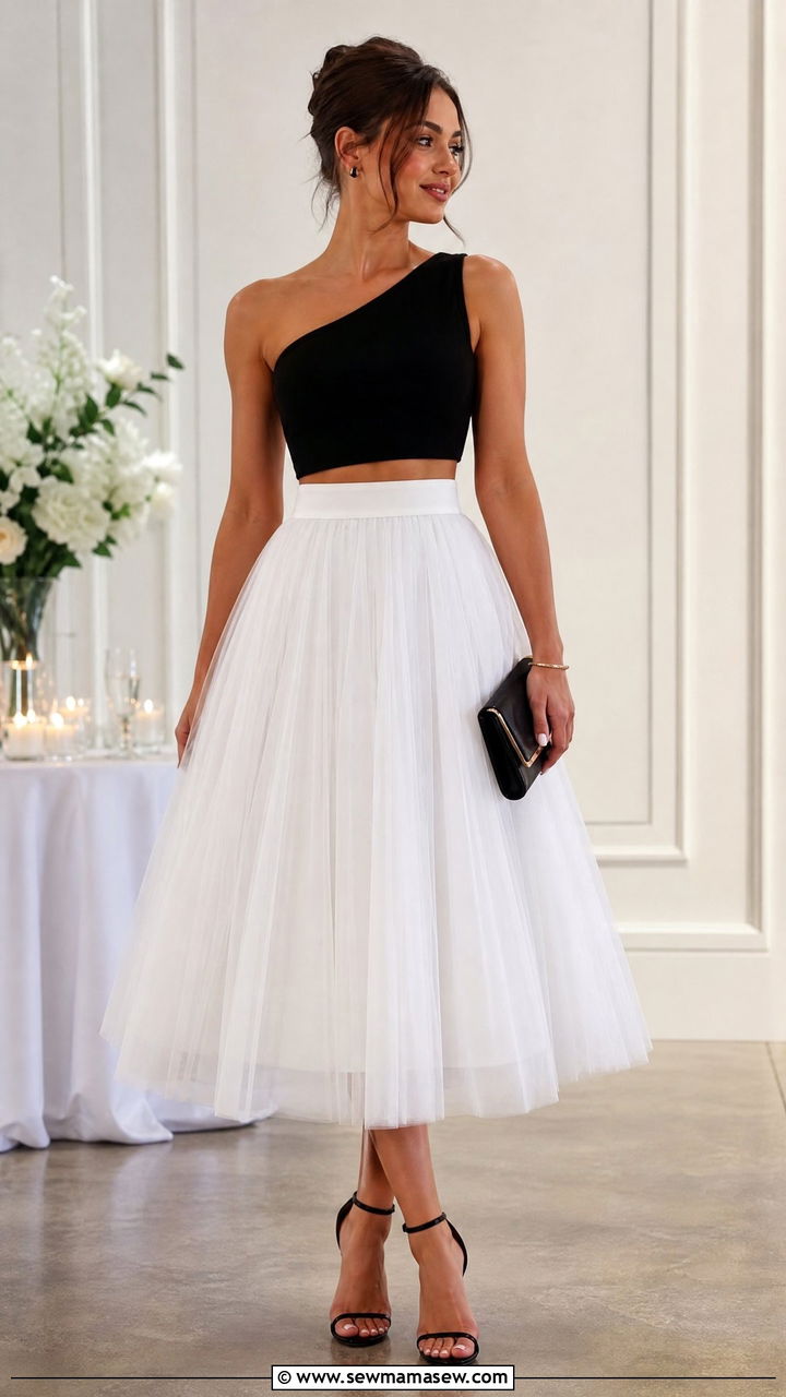 One Shoulder Crop Top With Tulle Skirt Outfit - 20 crop top with tulle skirt outfit ideas