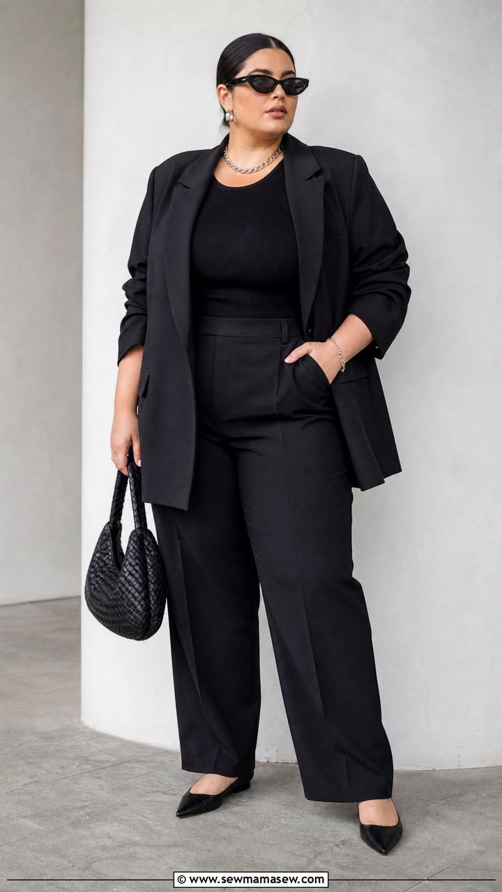 Oversized Blazer With All Black Outfit - 20 plus size oversized blazer outfit ideas