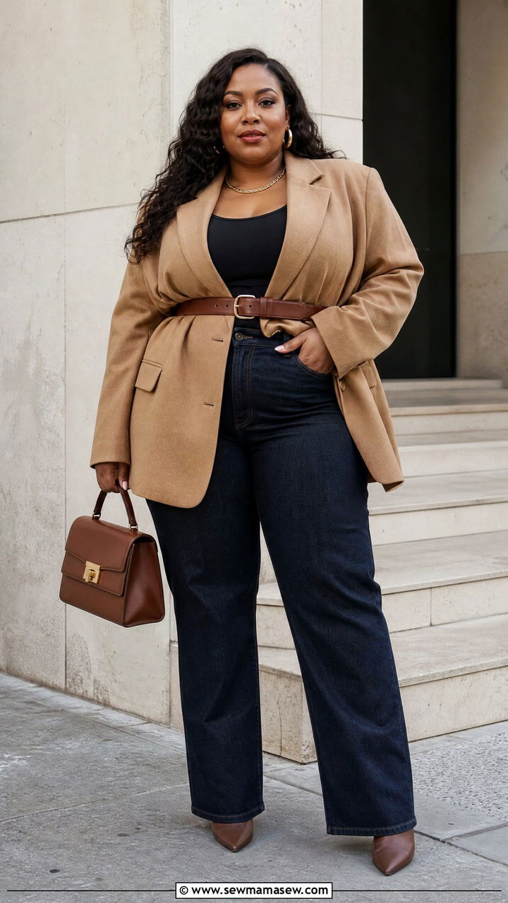Oversized Blazer With Belted Waist - 20 plus size oversized blazer outfit ideas