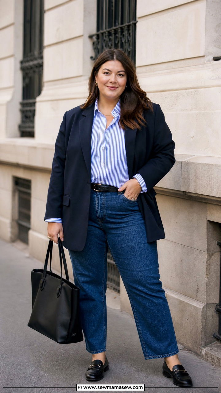 Oversized Blazer With Button Down Shirt And Jeans - 20 plus size oversized blazer outfit ideas