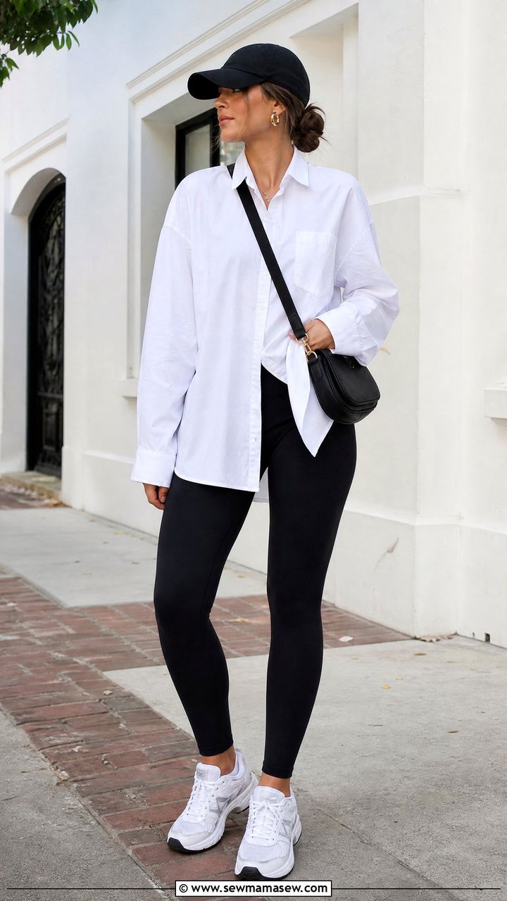 Oversized Button Up Shirt With Leggings - 20 button up shirt outfit ideas
