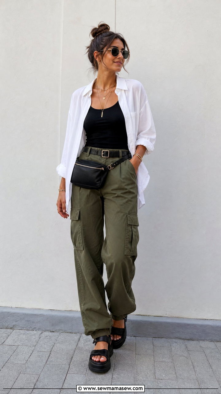 Oversized Button Up With Cargo Pants - 20 oversized button up outfit ideas