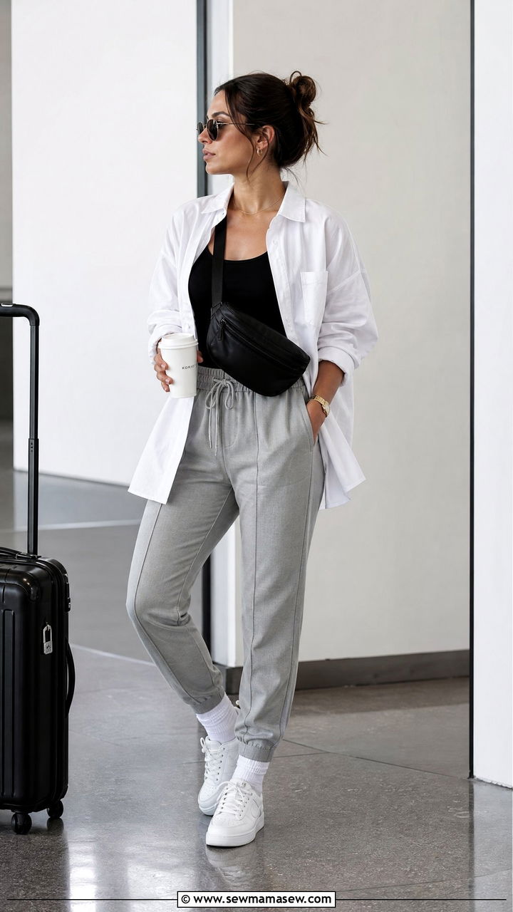 Oversized Button Up With Joggers - 20 oversized button up outfit ideas