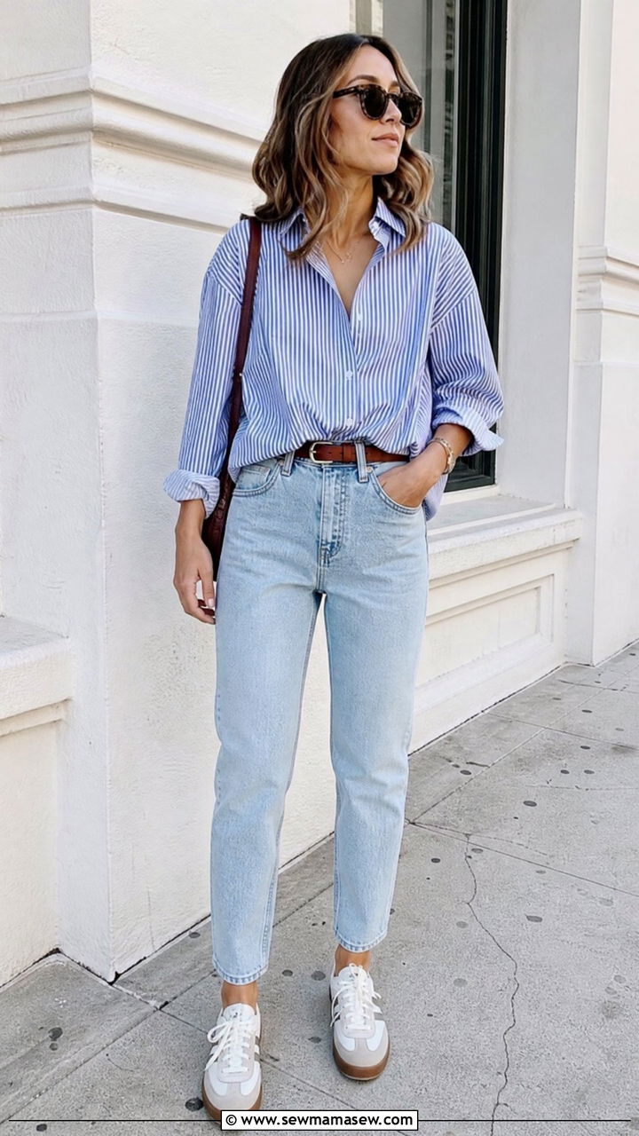 Oversized Button Up With Mom Jeans - 20 oversized button up outfit ideas