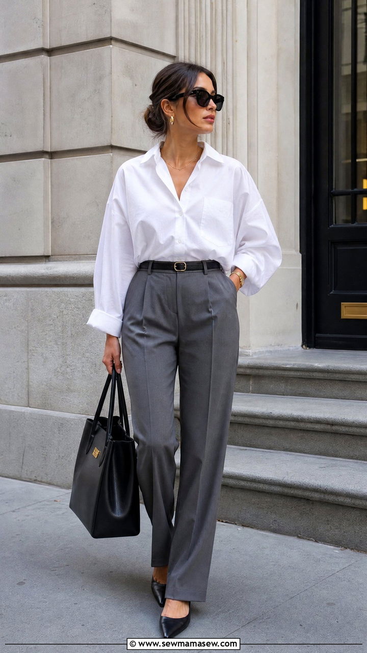 Oversized Button Up With Tailored Trousers - 20 oversized button up outfit ideas