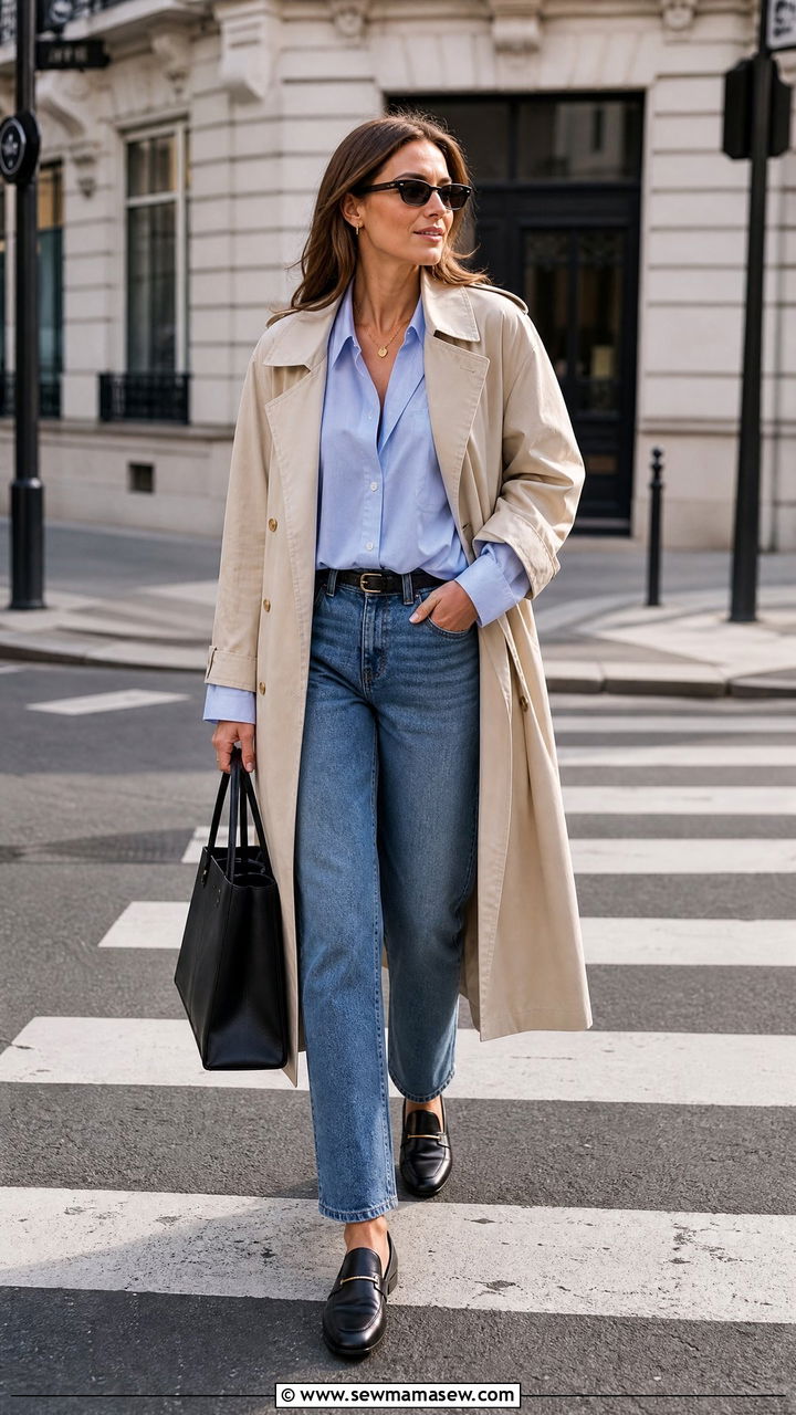 Oversized Button Up With Trench Coat - 20 oversized button up outfit ideas