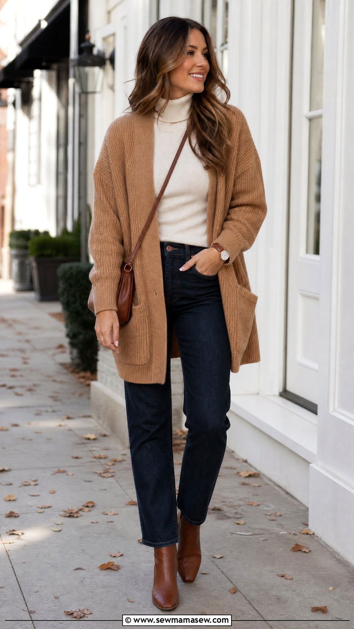 Oversized Cardigan With A Turtleneck - 20 oversized cardigan outfit ideas