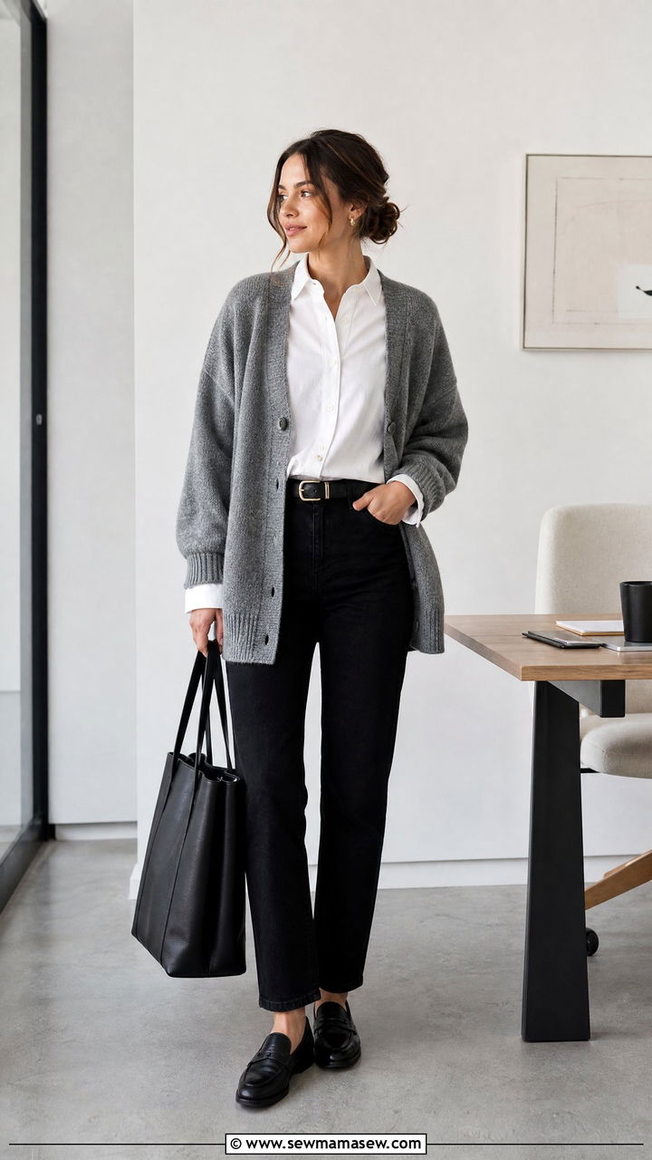 Oversized Cardigan With Button Down Shirt - 20 oversized cardigan outfit ideas