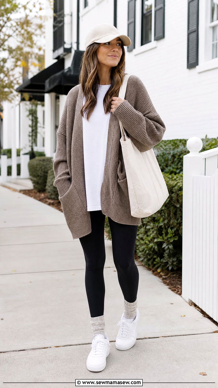 Oversized Cardigan With Leggings - 20 cardigan outfit ideas