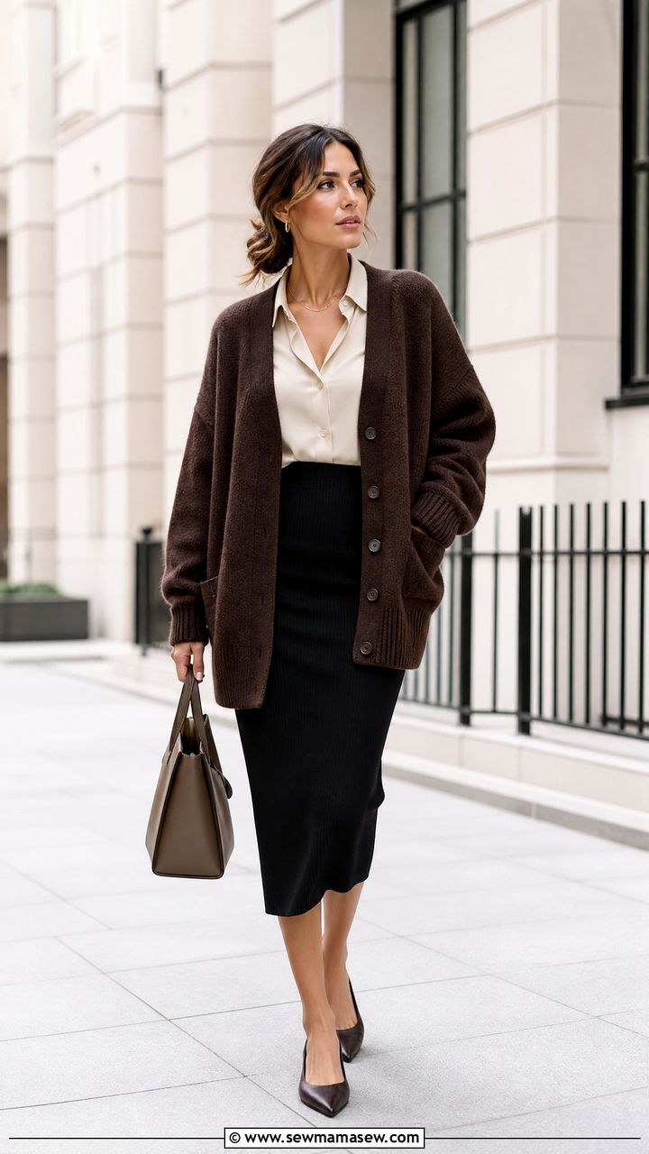 Oversized Cardigan With Pencil Skirt - 20 oversized cardigan outfit ideas