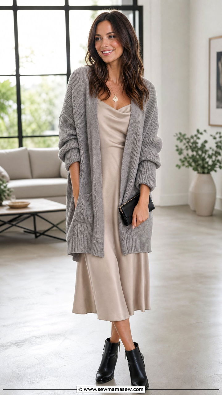 Oversized Cardigan With Slip Dress - 20 oversized cardigan outfit ideas