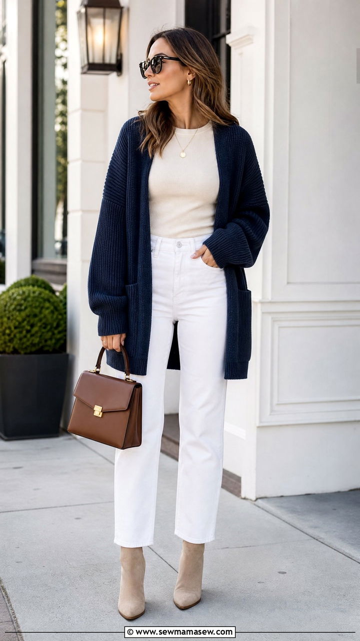 Oversized Cardigan With White Jeans - 20 oversized cardigan outfit ideas