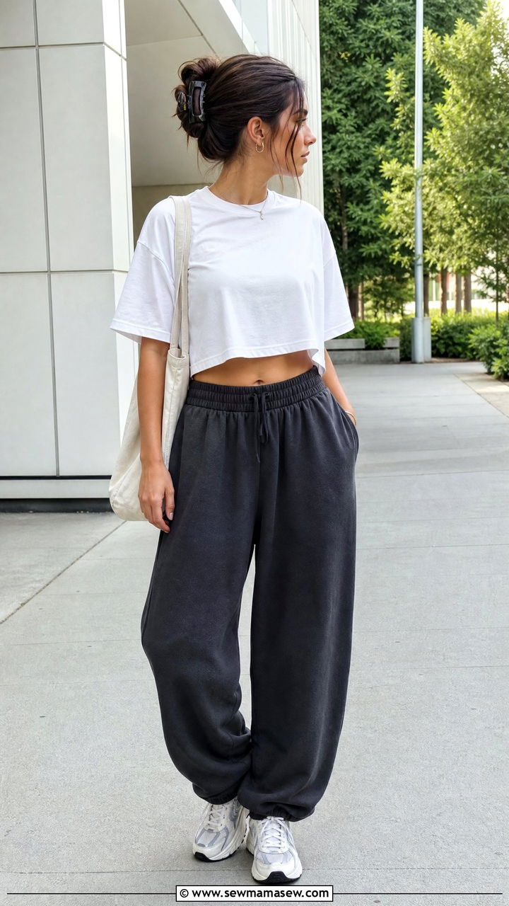Oversized Crop Top And Baggy Sweatpants Outfit - 20 crop top and sweatpants outfit ideas