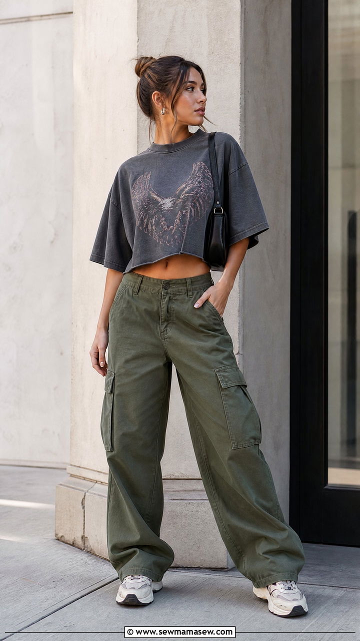 Oversized Crop Top With Cargo Pants - 20 oversized crop top outfit ideas