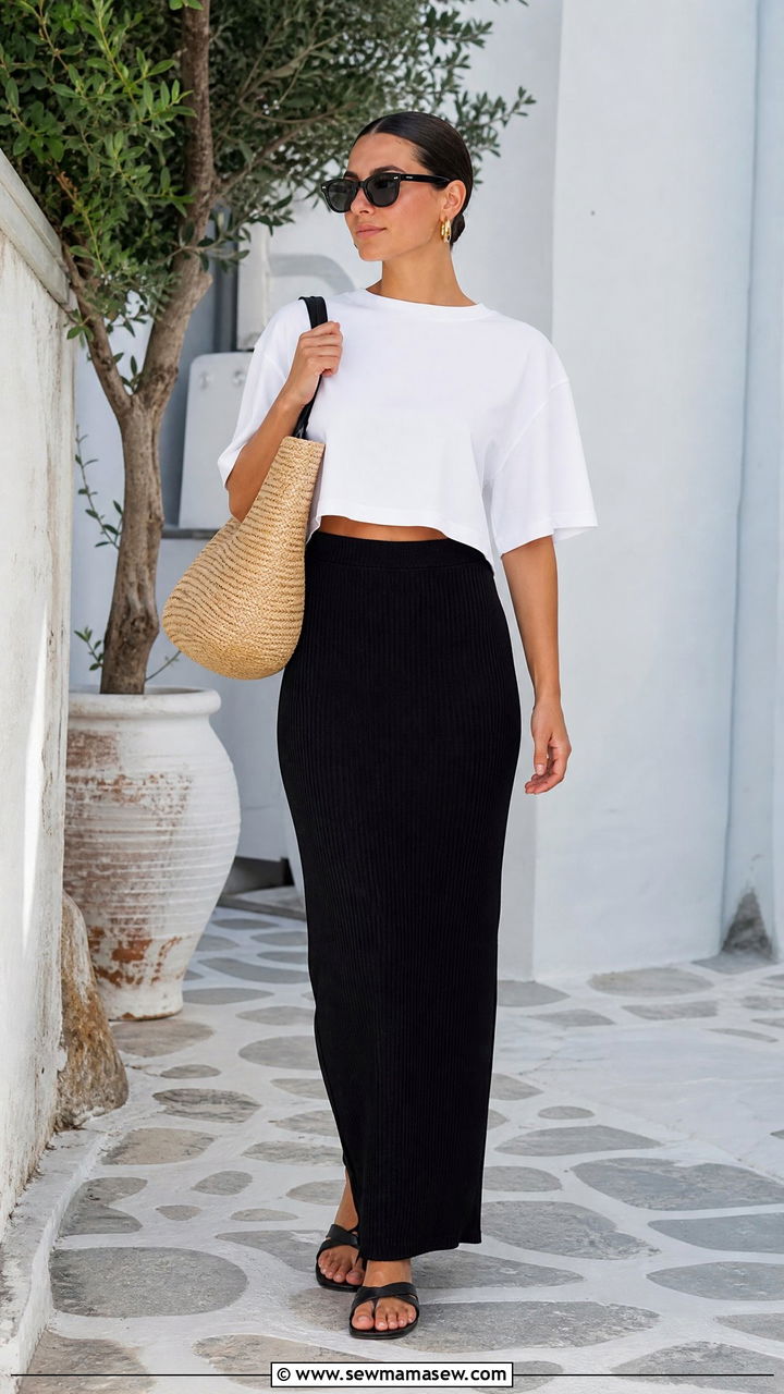 Oversized Crop Top With Maxi Skirt - 20 oversized crop top outfit ideas