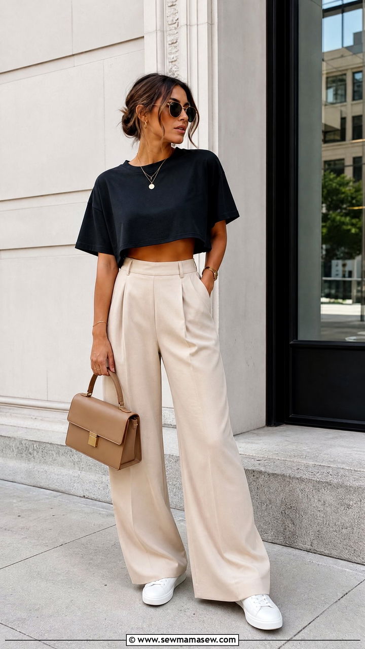 Oversized Crop Top With Wide Leg Trousers - 20 oversized crop top outfit ideas