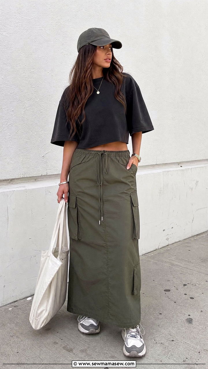 Oversized Cropped Tee With Cargo Maxi Skirt - 20 crop top with cargo maxi skirt outfit ideas