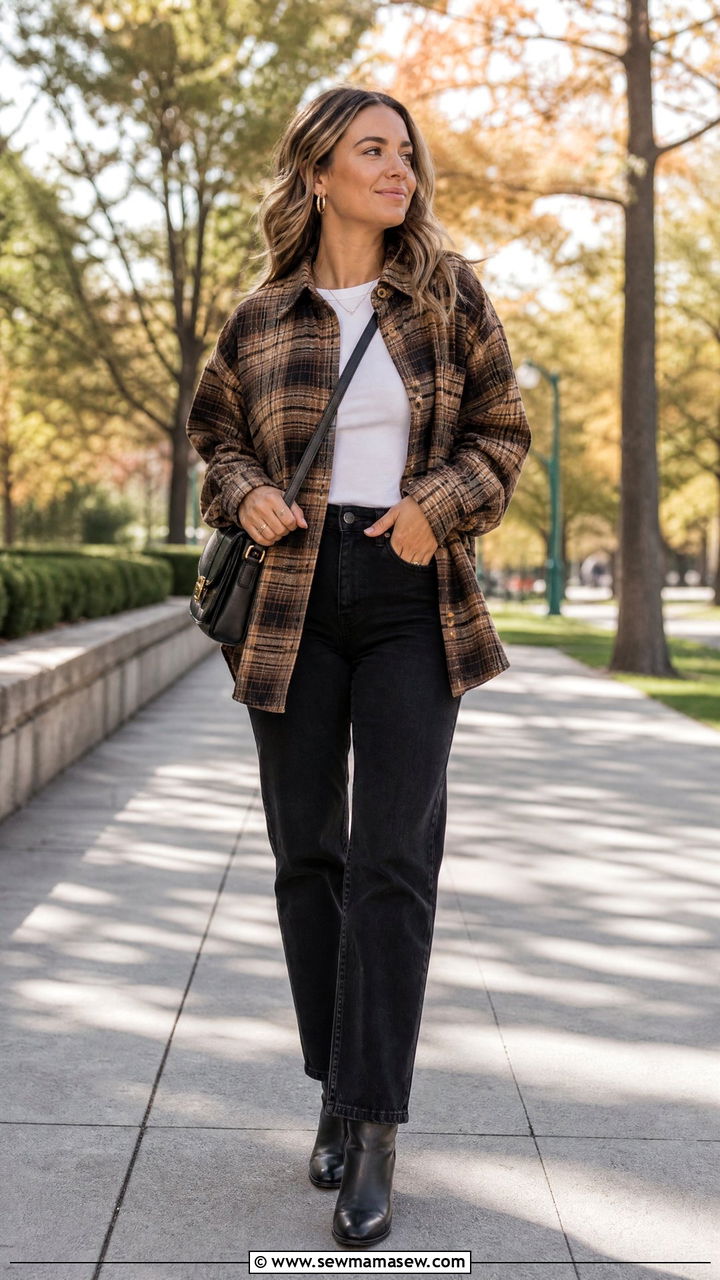 Oversized Flannel Shirt With Black Jeans - 20 oversized shirt outfit ideas