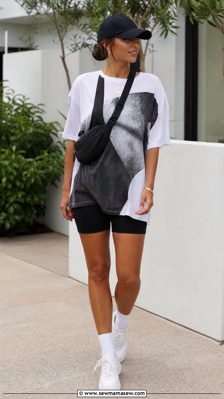 Oversized Graphic Tee With Biker Shorts - 20 graphic tee outfit ideas