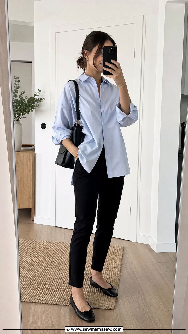 Oversized Shirt And Slim Pants Outfit - 20 minimalist top outfit ideas