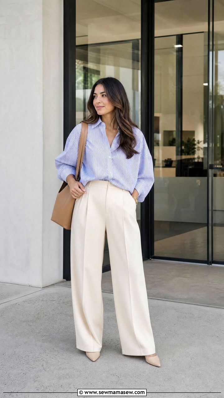 Oversized Striped Shirt With Wide Leg Trousers - 20 oversized shirt outfit ideas