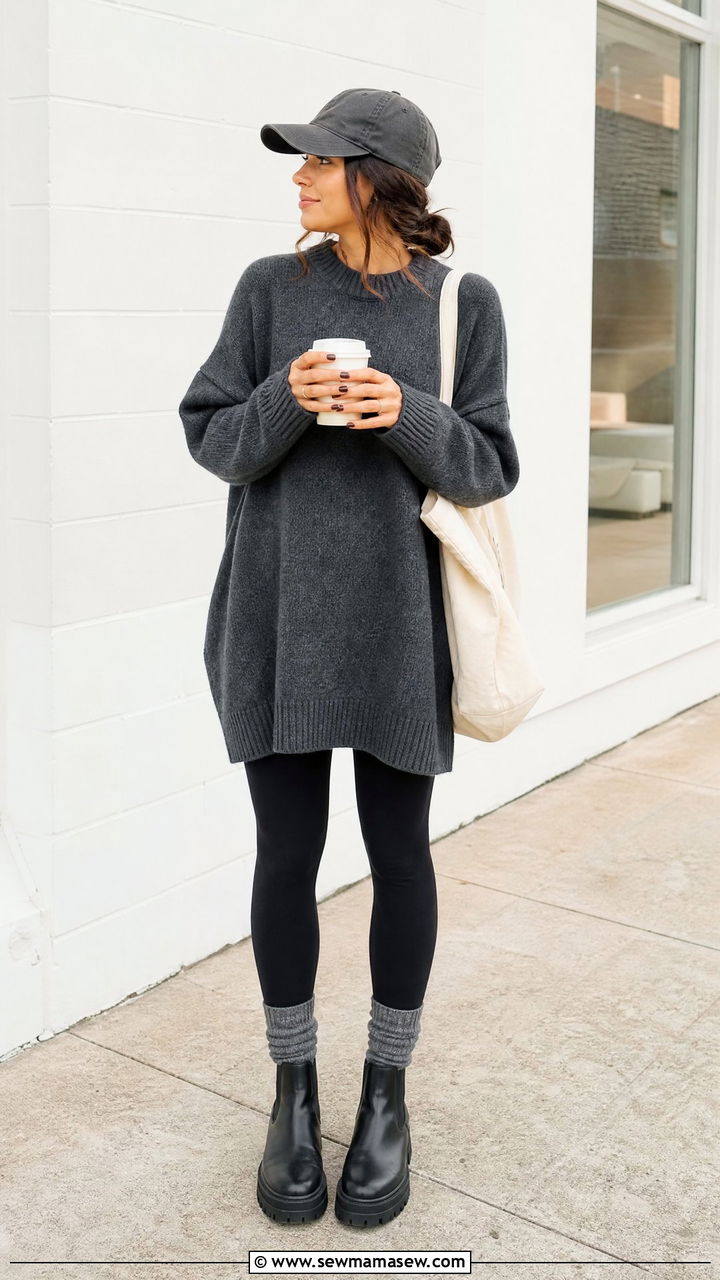 Oversized Sweater Outfit With Leggings - 20 sweater outfit ideas