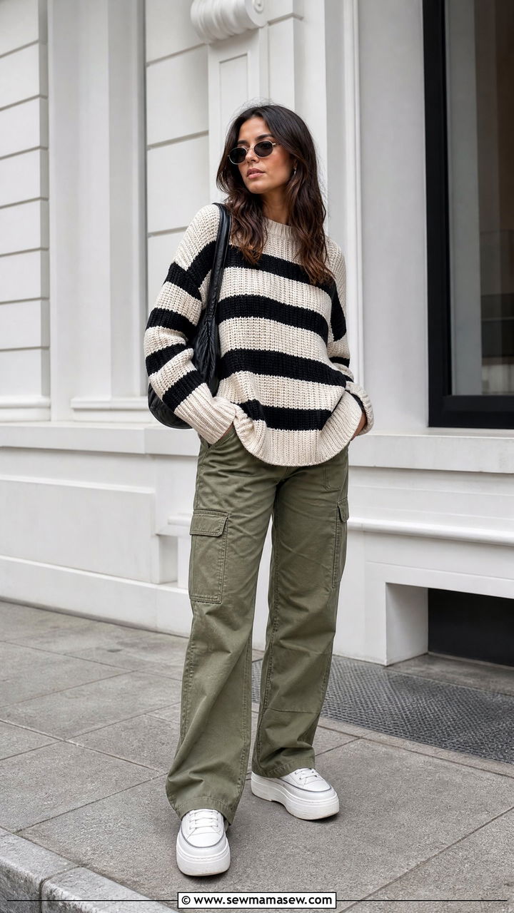 Oversized Sweater With Cargo Pants - 20 oversized sweater outfit ideas