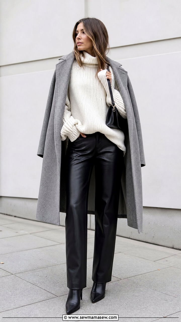 Oversized Sweater With Leather Pants - 20 oversized sweater outfit ideas