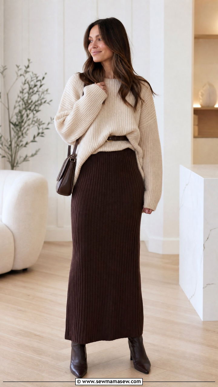Oversized Sweater With Maxi Skirt - 20 oversized sweater outfit ideas
