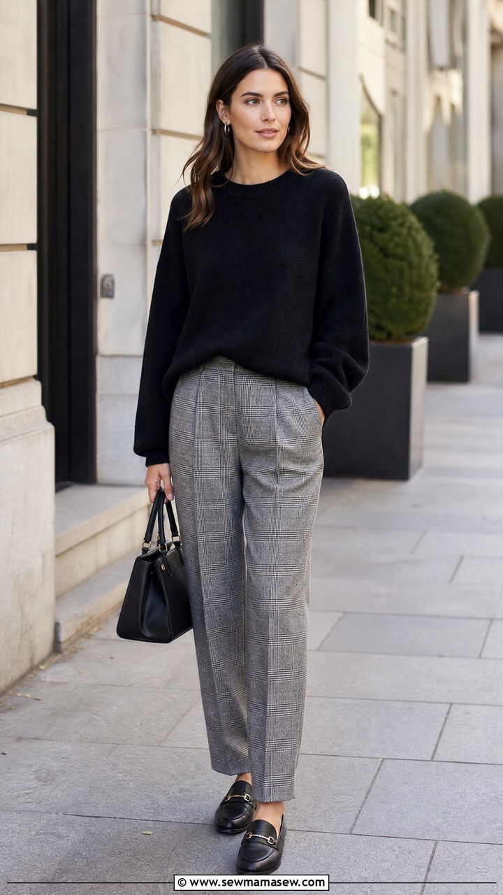 Oversized Sweater With Plaid Pants - 20 oversized sweater outfit ideas
