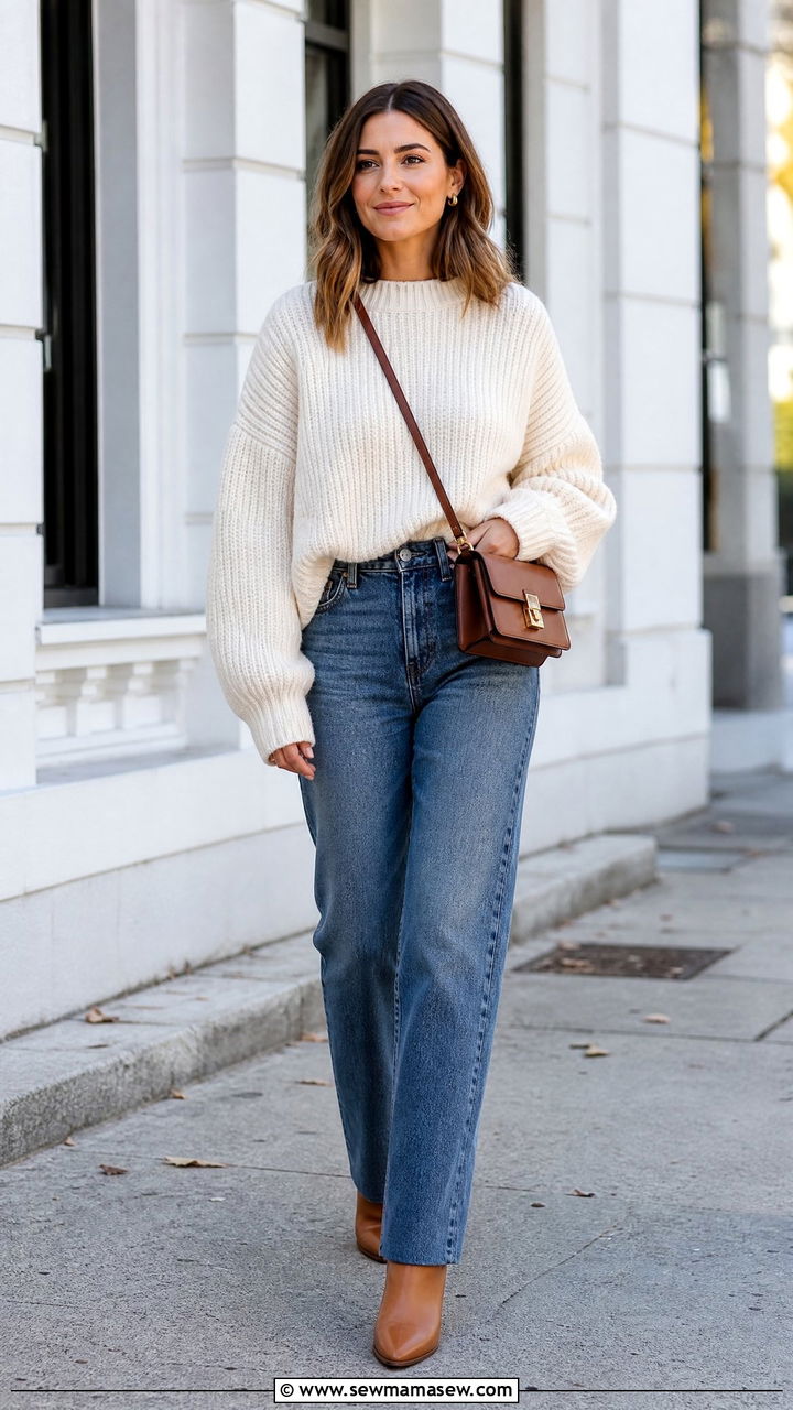 Oversized Sweater With Straight Leg Jeans - 20 oversized sweater outfit ideas
