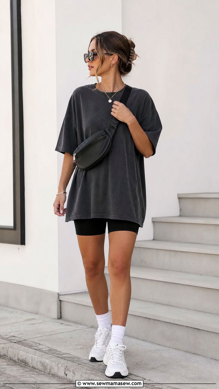 Oversized T Shirt And Biker Shorts Outfit - 20 t shirt outfit ideas