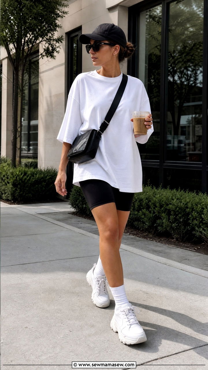 Oversized T Shirt With Biker Shorts - 20 oversized t shirt outfit ideas