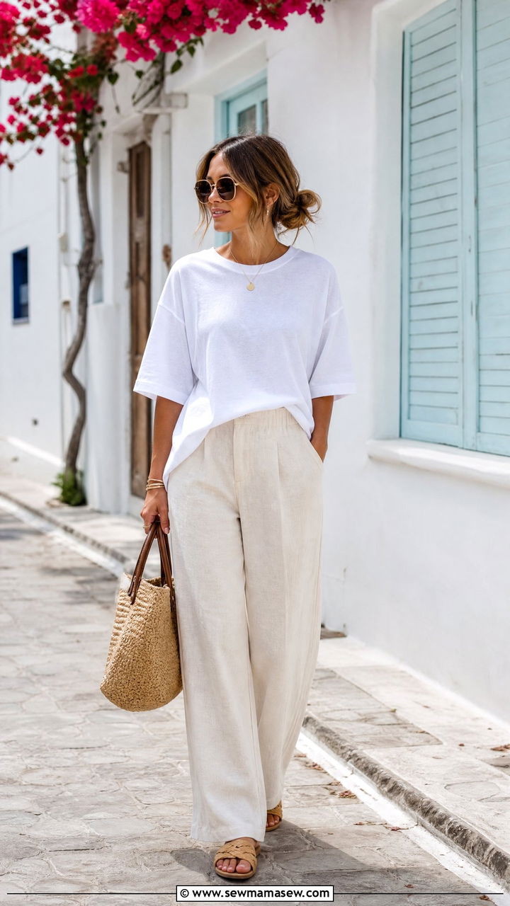 Oversized T Shirt With Linen Pants - 20 oversized t shirt outfit ideas
