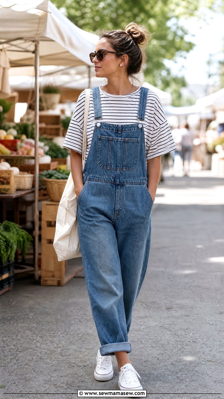 Oversized T Shirt With Overalls - 20 oversized t shirt outfit ideas